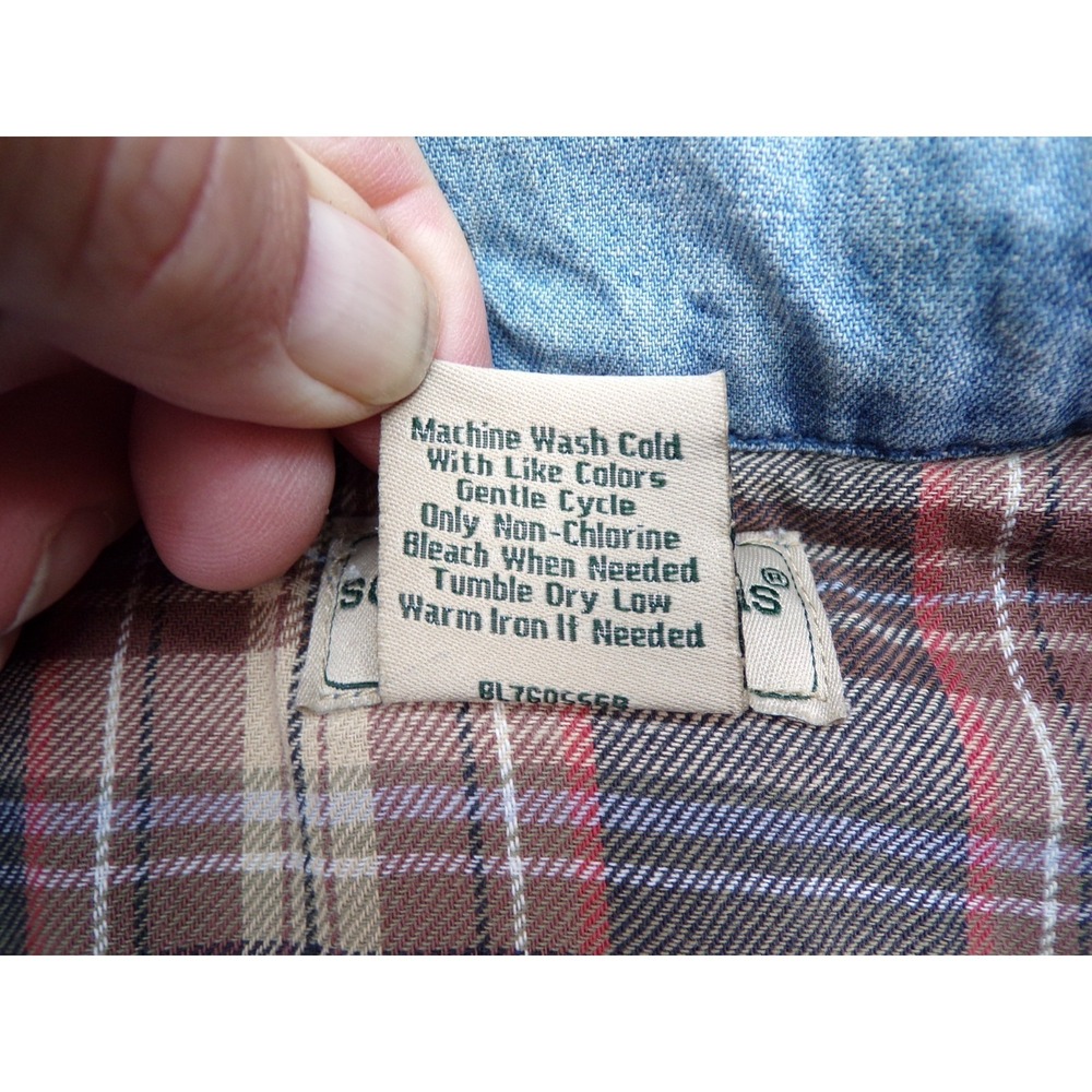 Scandia Woods Vest Mens 2XL Blue Denim Plaid Lined Utility Zip Pockets Workwear - Picture 5 of 9